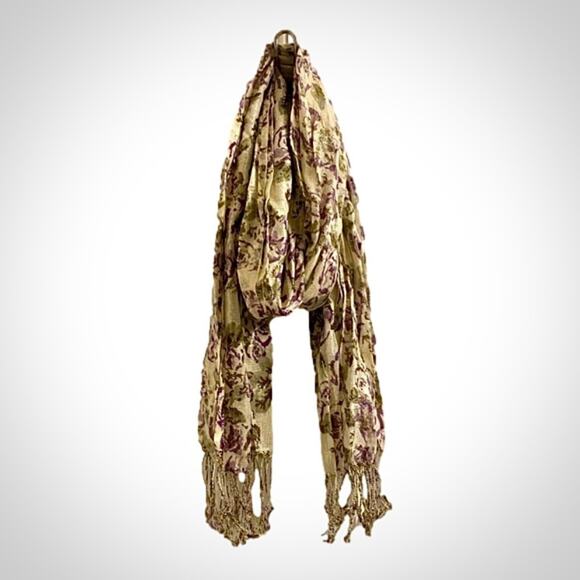 Unbranded Accessories - Gold Purple Floral Metallic Tassel Scarf Womens One Size
